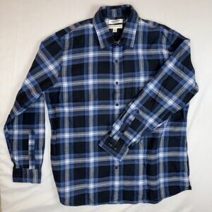 Goodthreads Brushed Flannel Plaid Button Up Shirt Blue Black Men’s XL